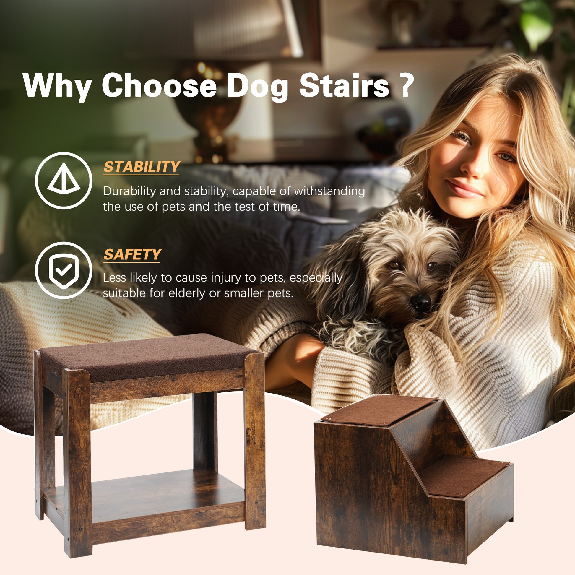 Pet Bunk Bed With Removable Step For Dogs And Cats, Multi Level Bed Window Perch Seat Platform With Cushion And Cat Scratch Pad, Indoor Use Vintage American Design Particle Board