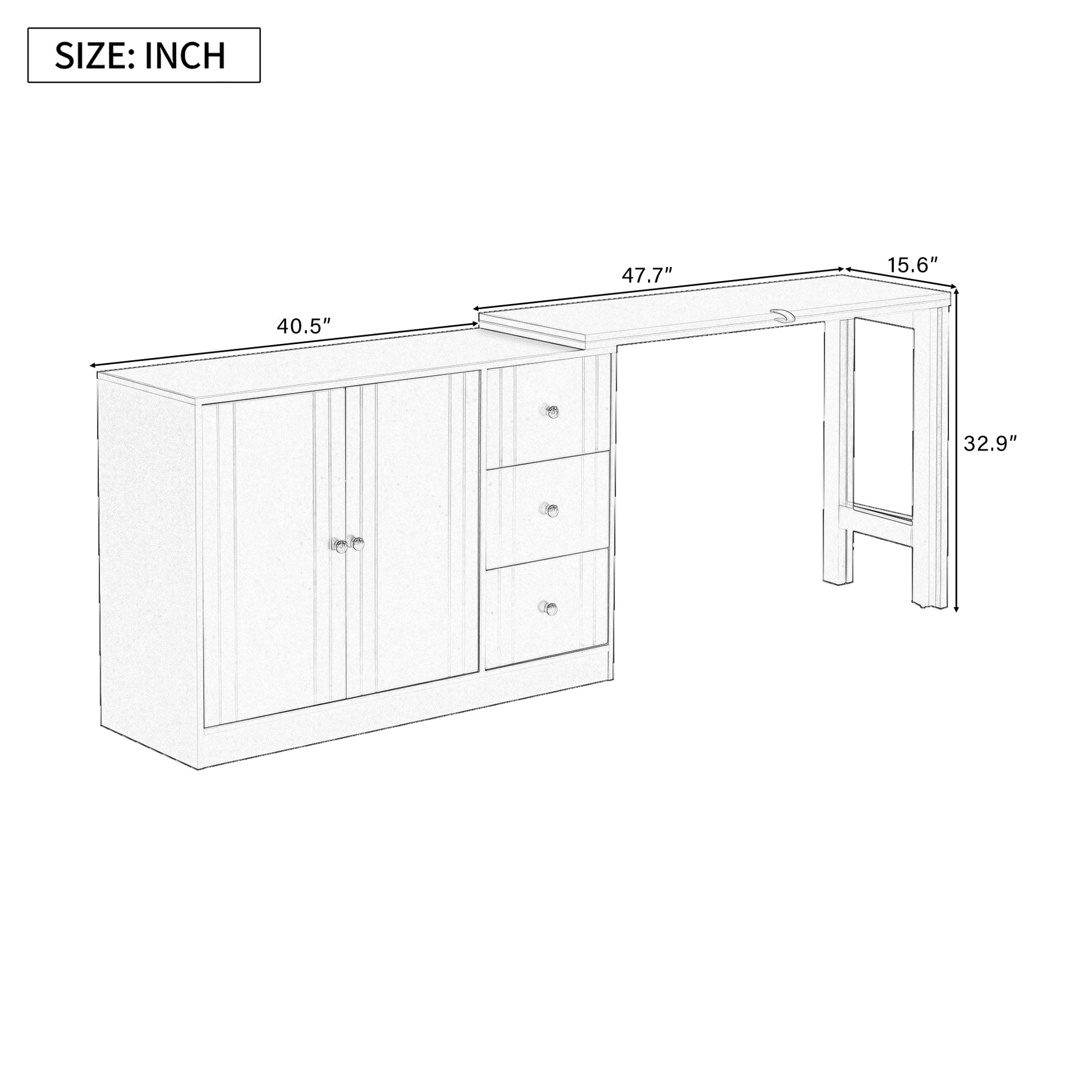 Innovative Sideboard That Effortlessly Converts Into A Dining Table And Adjustable Pull Out Top For Flexible Use,Suitable For Study,Entrance And Living Room White Primary Living Space American