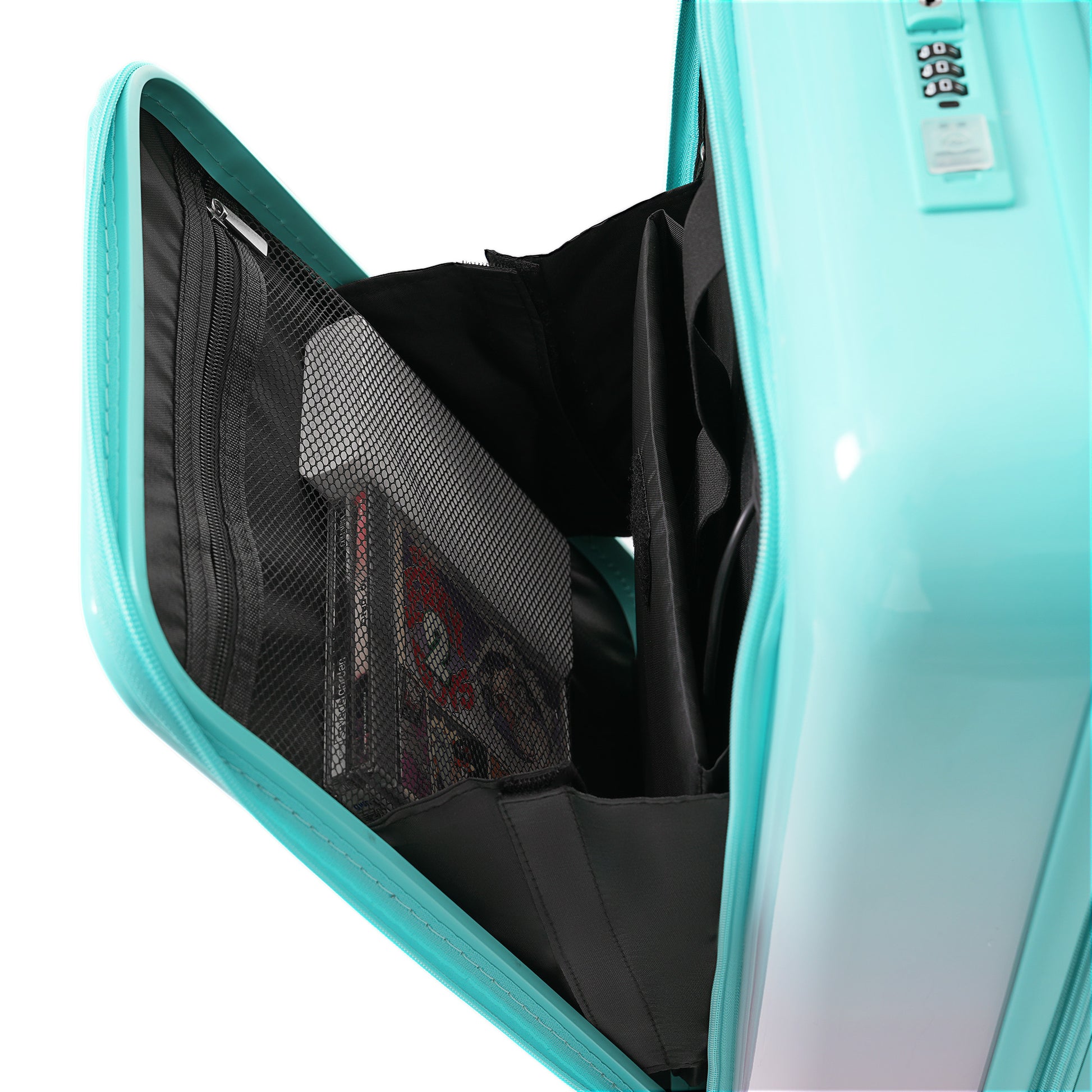 Luggage Set Of 3, 20, 24, 28Inch With Usb Port, 20, 24Inch With Front Opening Design Airline Certified Carry On Luggage With Cup Holder, Abs Pc Hard Shell Luggage With Spinner Wheels, Light Blue