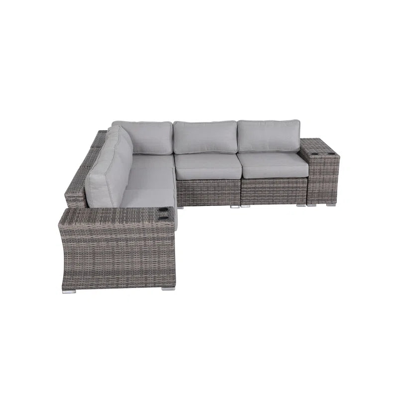 7 Piece Rattan Sectional Sofa Set With Cushions Fully Assembled Grey Mix Wicker