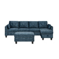 Sectional 3 Seaters Sofa ,Double Sided Multi Functional Footstool, Storage Matnon Slip Leg, Two Pillows, Velvet,Navy Blue Navy Blue Velvet 3 Seat