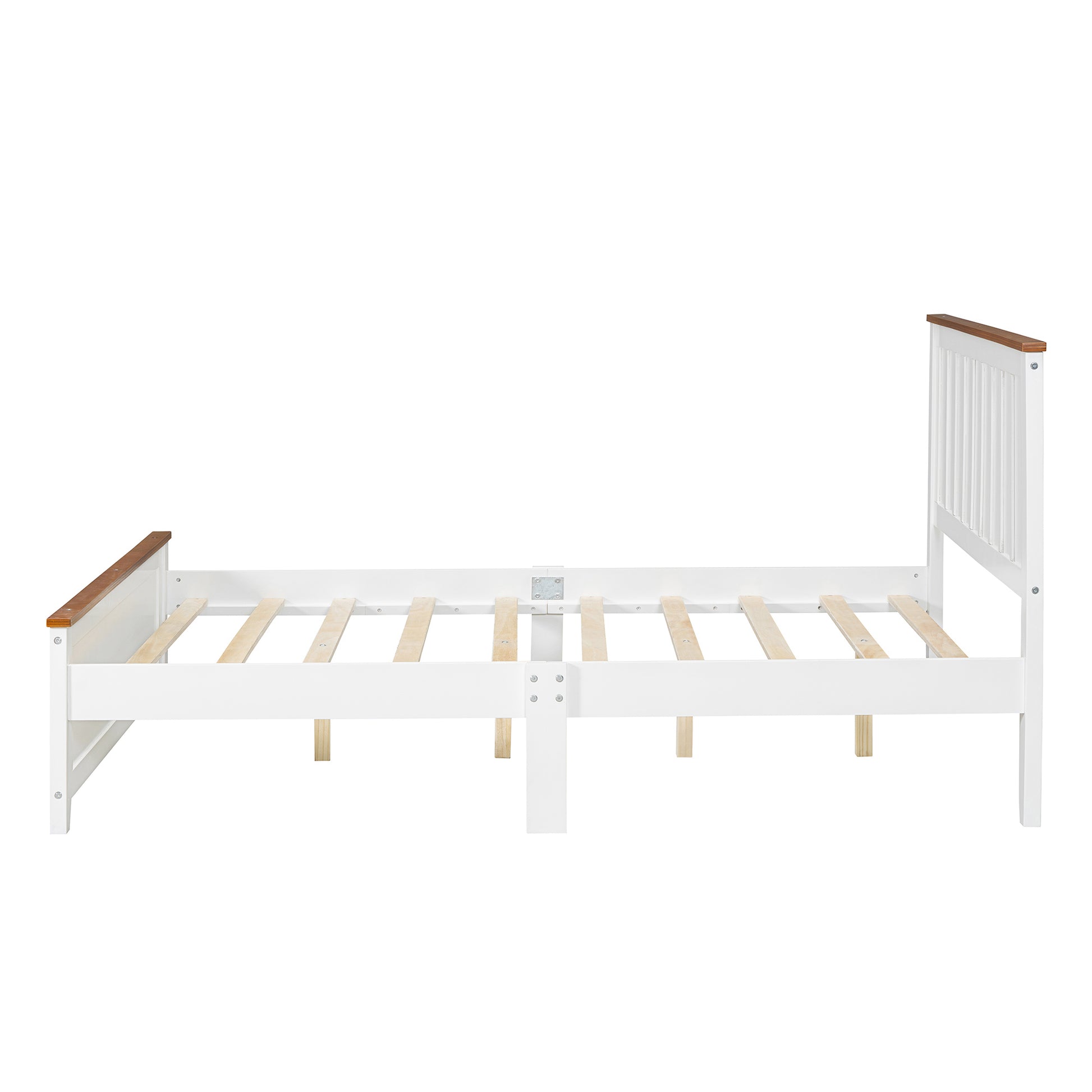 Full Size Wood Platform Bed Wooden Slat Support, Vintage Simple Bed Frame With Rectangular Headboard And Footboard, White Box Spring Not Required Full White Wood