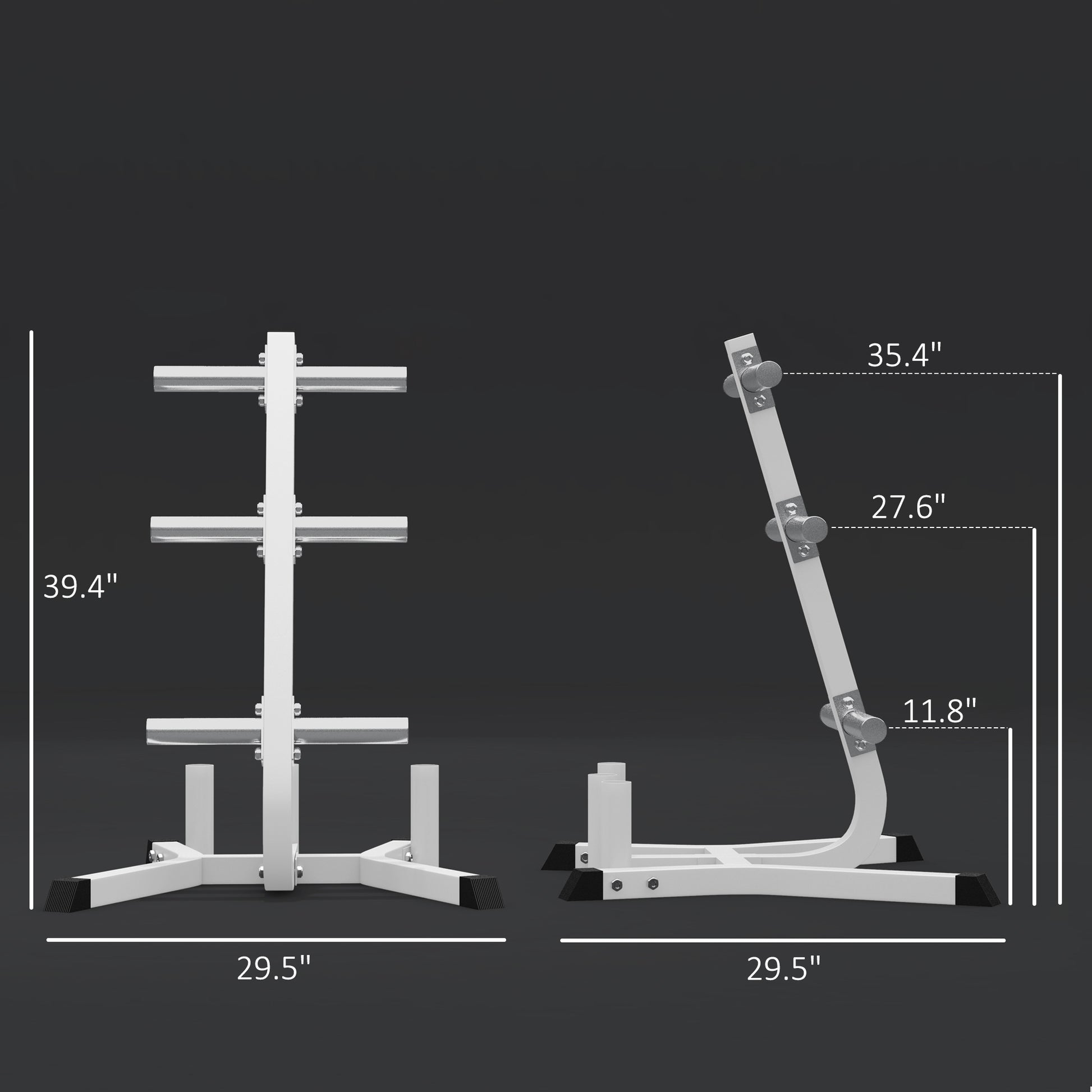 Soozier 2 Inch Weight Rack For Plates And 3 Bars, Olympic Weight Tree Bumper Plate Storage Holder, 660 Lbs. Capacity, White White Steel