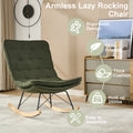 Lazy Rocking Chair,Comfortable Lounge Chair With Wide Backrest And Seat Wood Base, Upholstered Armless Rocker Chair For Living Room, Balcony,Bedroom And Patio Porch. Dark Green Cushion Iron Dark Green Primary Living Space Sponge Square Casual Rocking