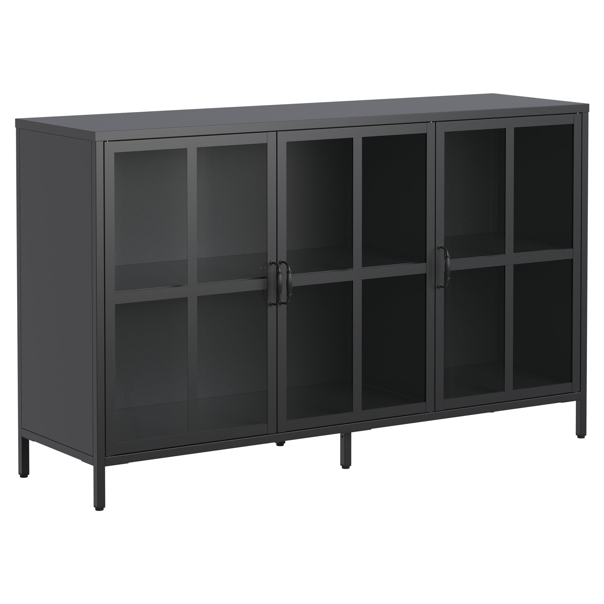 Heavy Duty Metal Modern Sideboard Buffet Cabinet With Storage Premium Steel Storage Cabinet ,Adjustable Feet,Glass Doors,Large Capacity Organizer For Living Room,Bed Room,Dining Room Black Kitchen