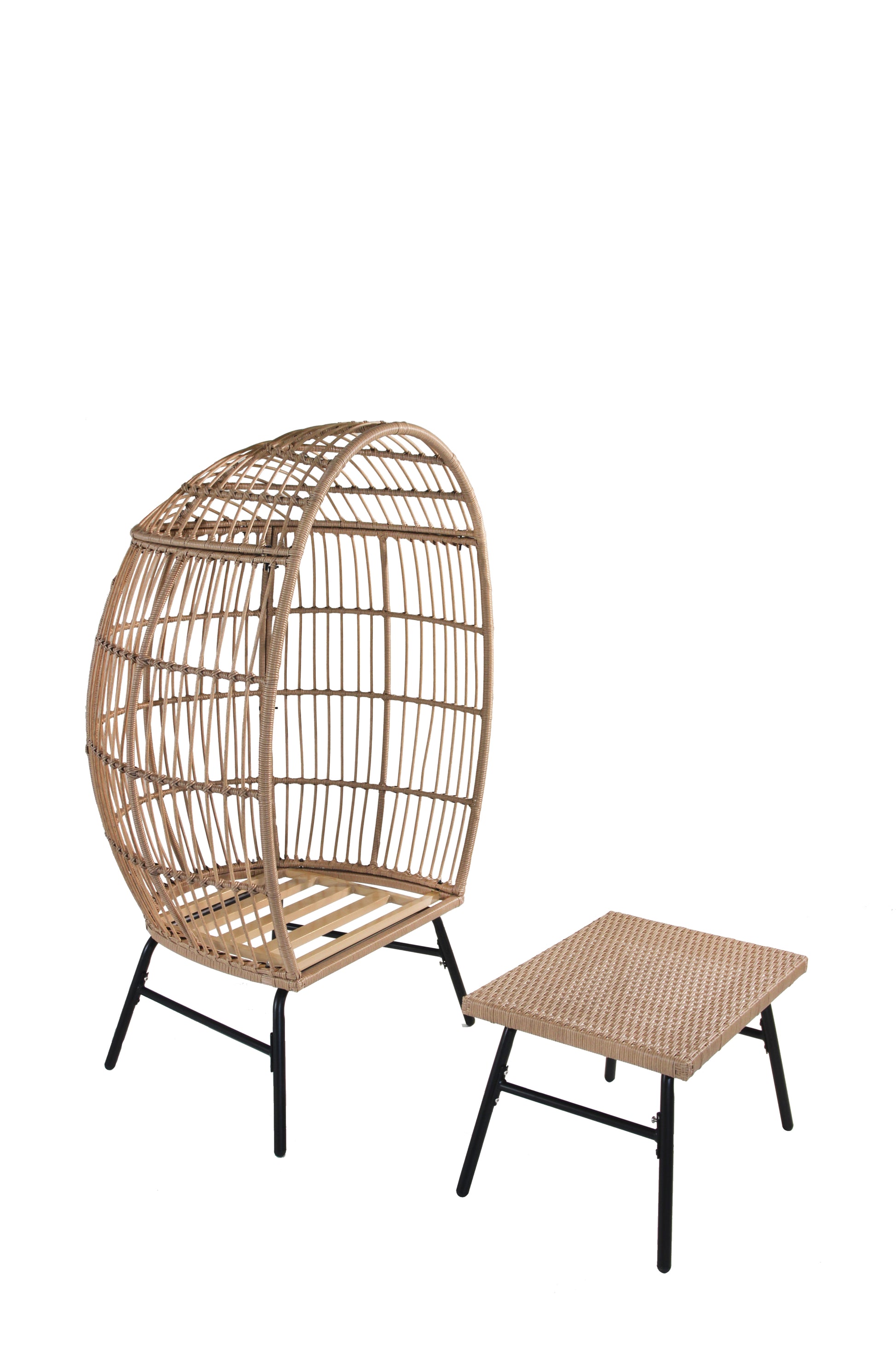 Outdoor Garden Wicker Egg Chair And Footstool Patio Chaise, With Cushions, Outdoor Indoor Basket Chair Yes White Natural Seats 2 Garden & Outdoor European,Modern Steel