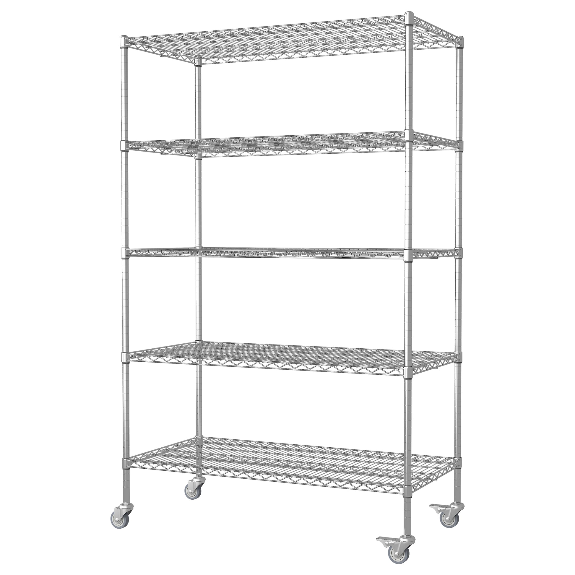 72" H Metal Large Storage Shelves With Wheels, Metal Shelving With Chrome, Adjustable 5 Tier Sturdy Metal Shelves For Storage Shelving,Kitchen,Garage 5 Silver Primary Living Space Metal Modern