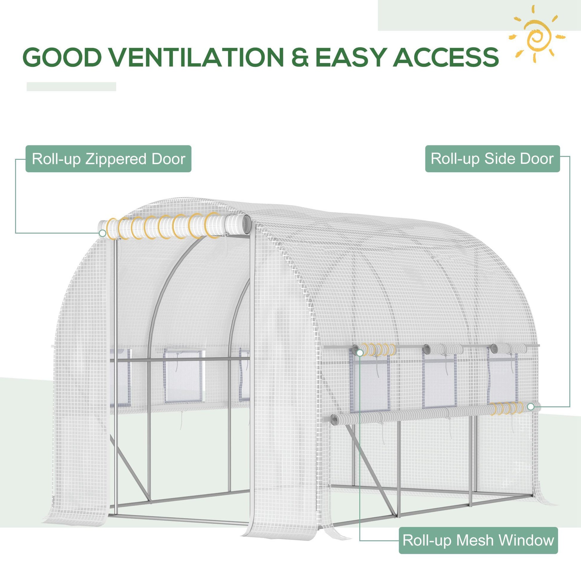 Outsunny 10' X 7' X 7' Walk In Tunnel Greenhouse, Outdoor Green House With Anti Tear Pe Cover, Zipper Doors And Mesh Windows, White White Plastic