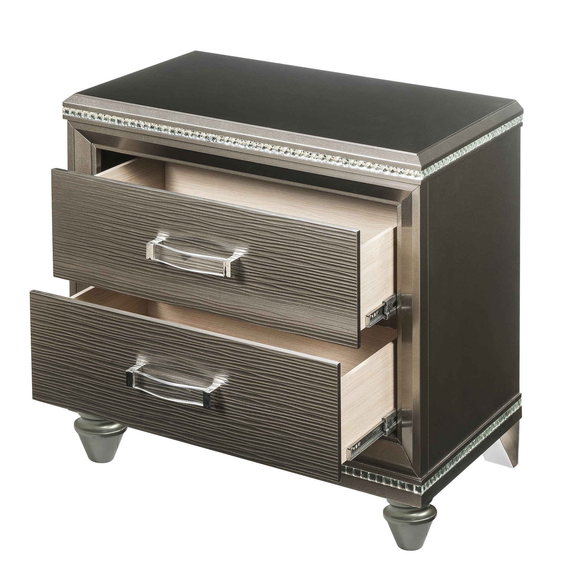 Dark Champagne 2 Drawer Nightstand Champagne 2 Drawers Bedroom Rectangle Felt Lined Drawers Solid Wood Mdf