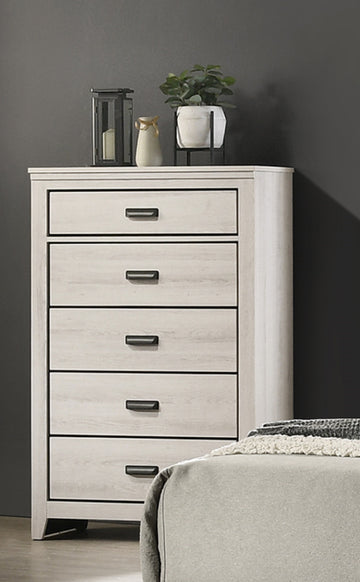 1Pc Rustic Contemporary Chest Beige White Finish Five Storage Drawers Wooden Bedroom Furniture Beige Bedroom Contemporary,Rustic Wood