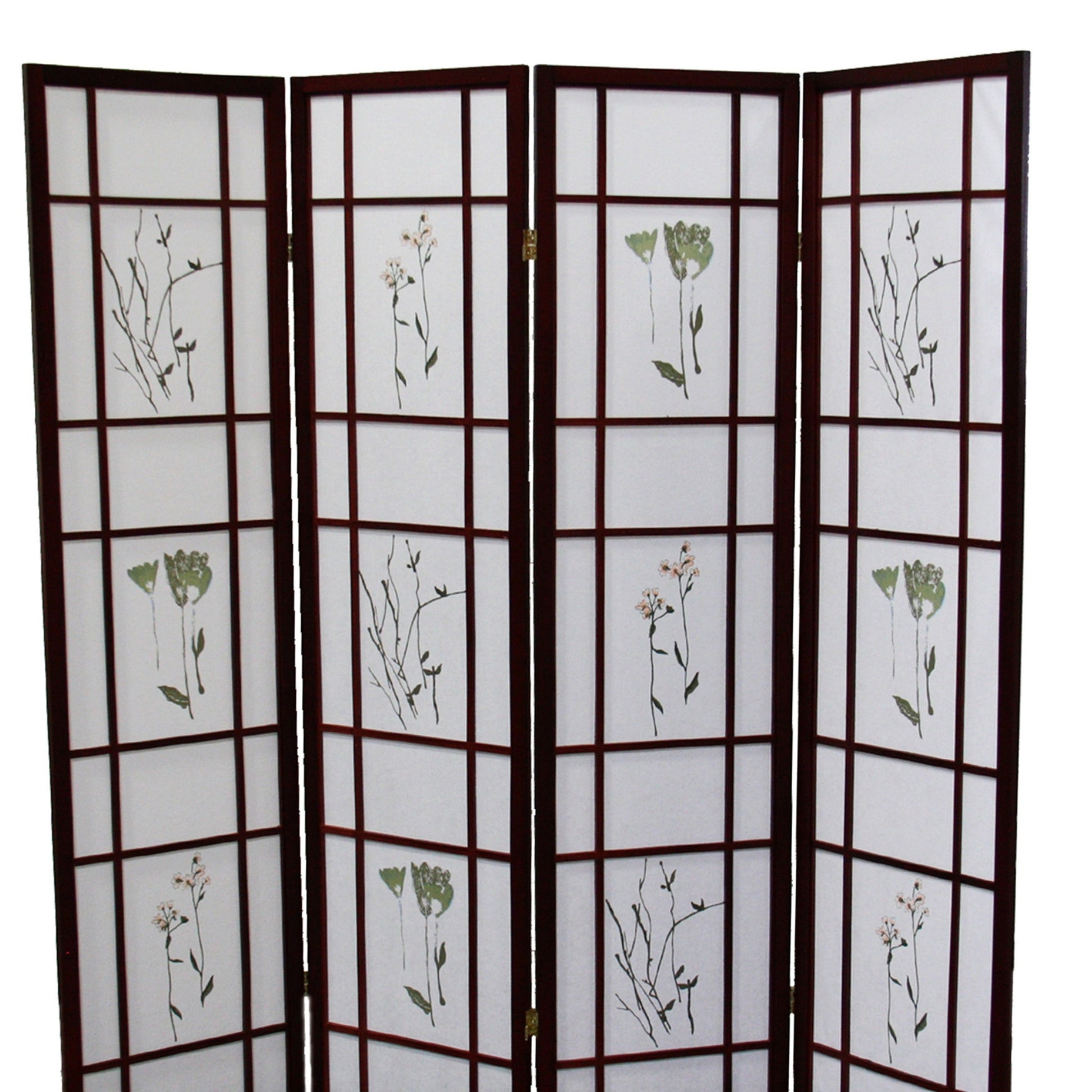 70" Tall 4 Panel Screen Room Divider "Shoji", Cherry Cherry Wood