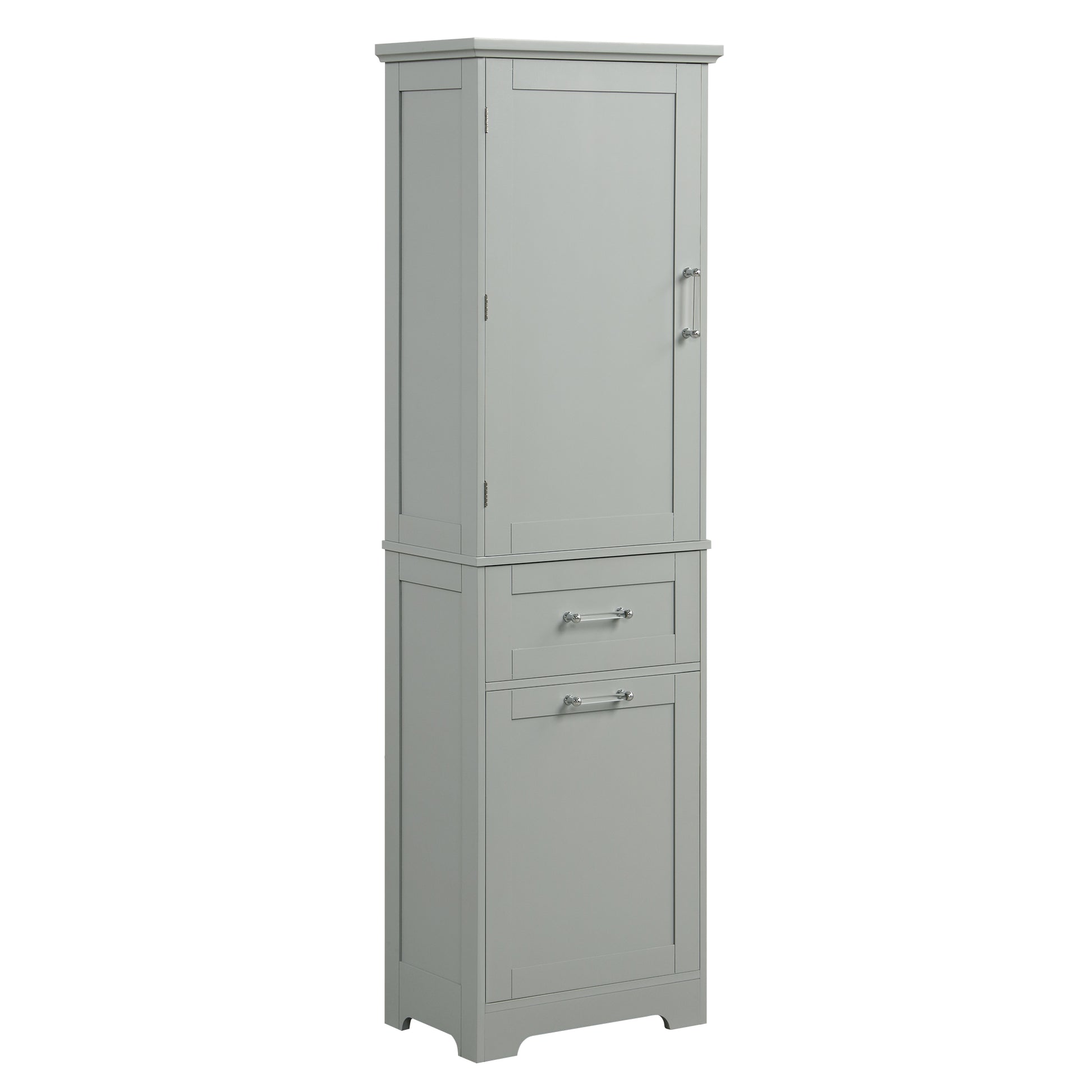 Tall Bathroom Storage Cabinet, Freestanding Storage Cabinet With Two Different Size Drawers And Adjustable Shelf, Mdf Board With Painted Finish, Grey Grey Mdf