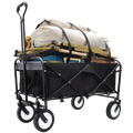Collapsible Foldable Wagon Cart With Strapping System Beach Wagon Utility Cart Utility Wagon Grocery Cart For For Camping Shopping Sports Gardeing Fishing Supports 360Lbs All Terrain Wheels Black
