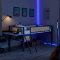 Single Metal Loft Bed With Rectangular Desk, Led Lights, Led Loft Bed Frame Double Bed With Storage Shelves And Hanging Storage Compartments, Safety Guard And Ladder, No Box Springs Required, Rattan G Twin Black Natural Mdf Iron
