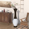 39 Inch Tall Standing Designer Floor Vase Durable Artificial Rattan Elegant Two Tone Dark Brown Finish Ideal Decor Accent For Living Room, Bedroom, Entryway Stylish Home Decor Statement Piece White Black American Design,American Traditional,Antique Pvc