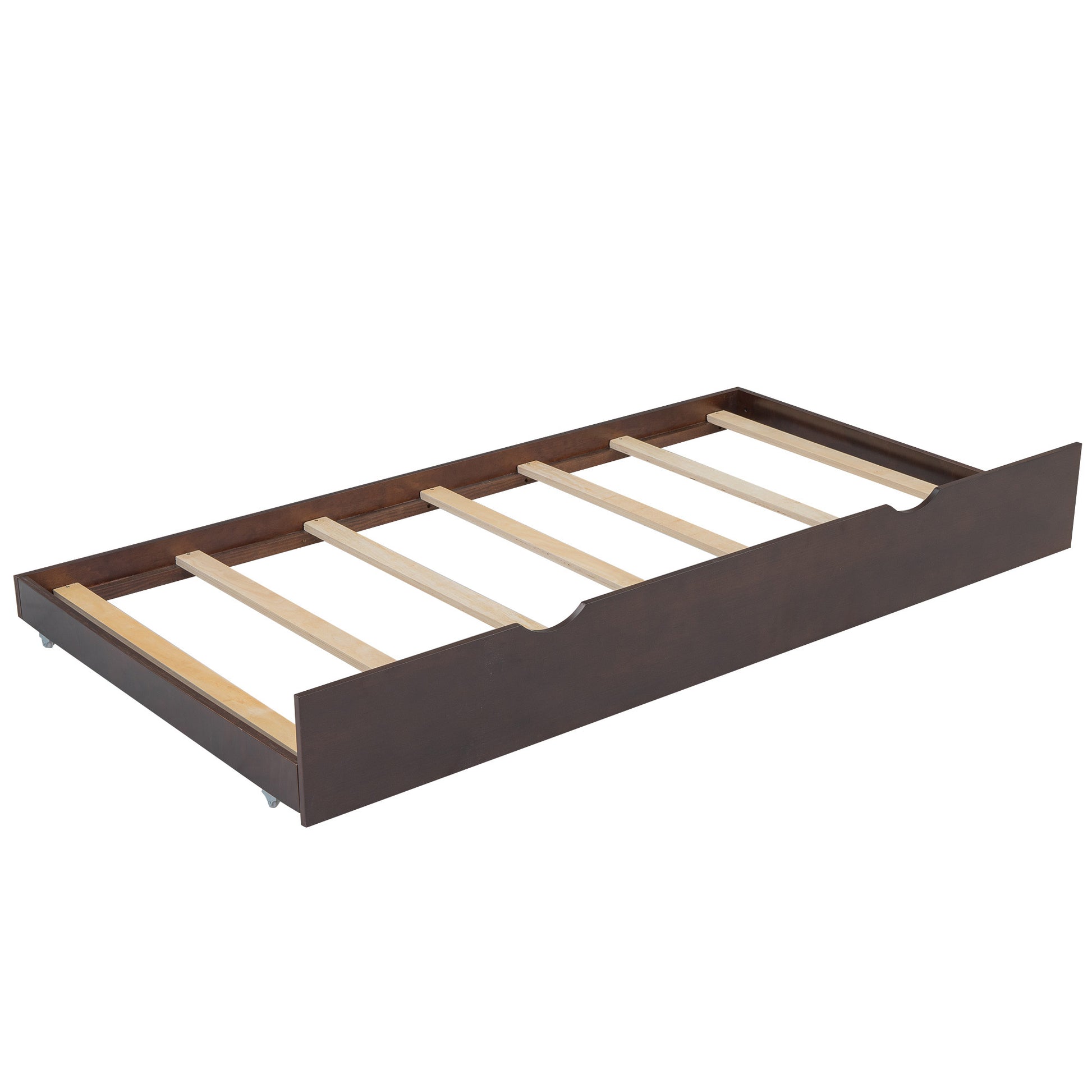 Full Size Wood Platform Bed With Headboard And Twin Size Trundle, Cappuccino Box Spring Not Required Full Cappuccino Wood Bed Frame Solid Wood Mdf