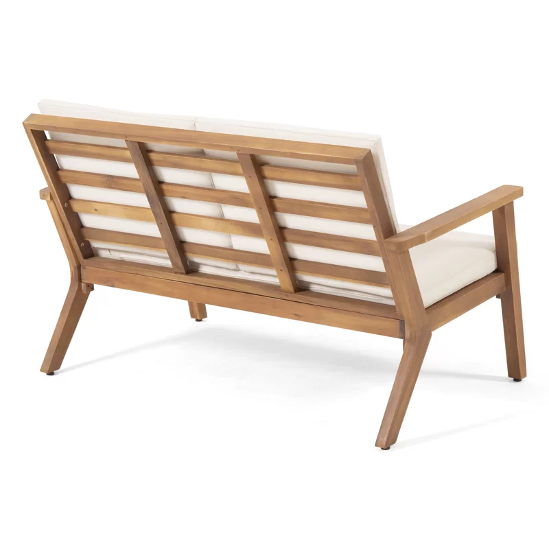 Temecula Outdoor Acacia Wood 4 Seater Chat Set Loveseat&Coffee Table&2 Club Chairs Brown Patina Finish Cream Cushion Yes Complete Patio Set Natural Cream Seats 4 Weather Resistant Frame Water Resistant Cushion Garden & Outdoor Acacia Wood