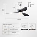 52'' Abs Blades Ceiling Fan With Lights And Remote 6 Speeds Adjustable Dc Motor Modern Ceiling Fan With 3 Abs Fan Blades & 2 Down Rods, Indoor Ceiling Fan With Light For Home Use Chrome American Design Abs Metal