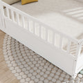 Full Size Floor Bed, Integral Construction With Super High Security Barrier, Door, Children'S Floor Bed Frame, Montessori Wooden Children'S Floor Bed, Support Slat White Box Spring Required Full White Wood Brown Bedroom American Design,Artsy Pine Bed