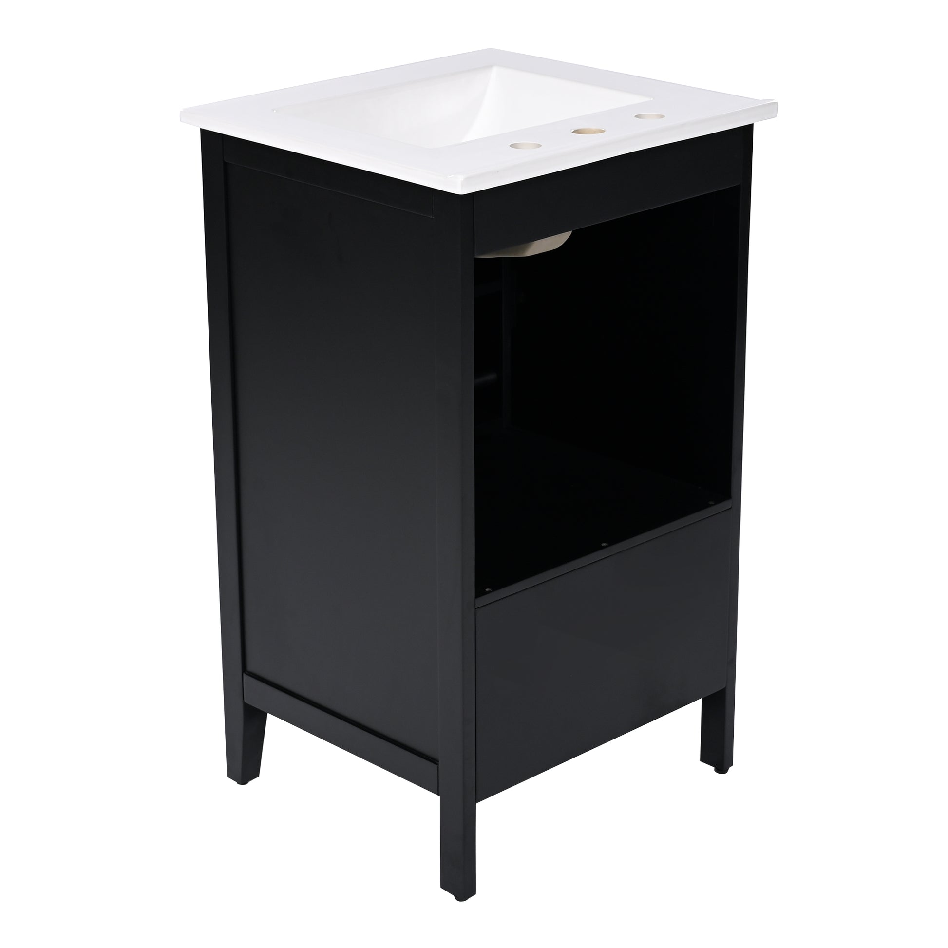 20" Bathroom Vanity With Sink, Bathroom Cabinet With Two Doors, Door Shelf Storage And Adiustable Foot Pads, A Drawer, Black Black Solid Wood Mdf