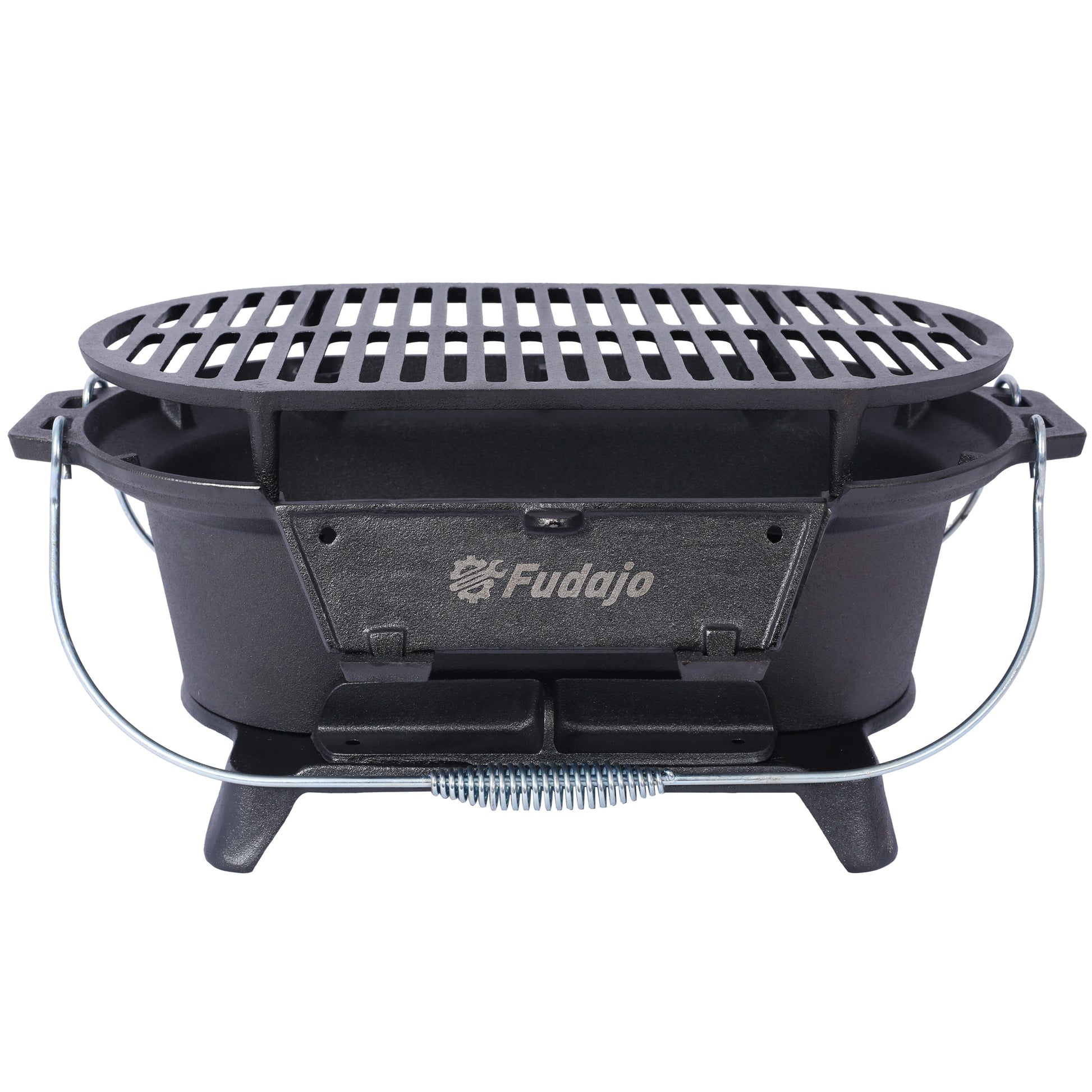 Oval Cast Iron Grill Outdoor, Portable Charcoal Grill And Tabletop Cast Iron Set 100% Cast Iron, Enameled, Durable, Small Charcoal Grill, Camping Stove, Hibachi Grill Black Iron