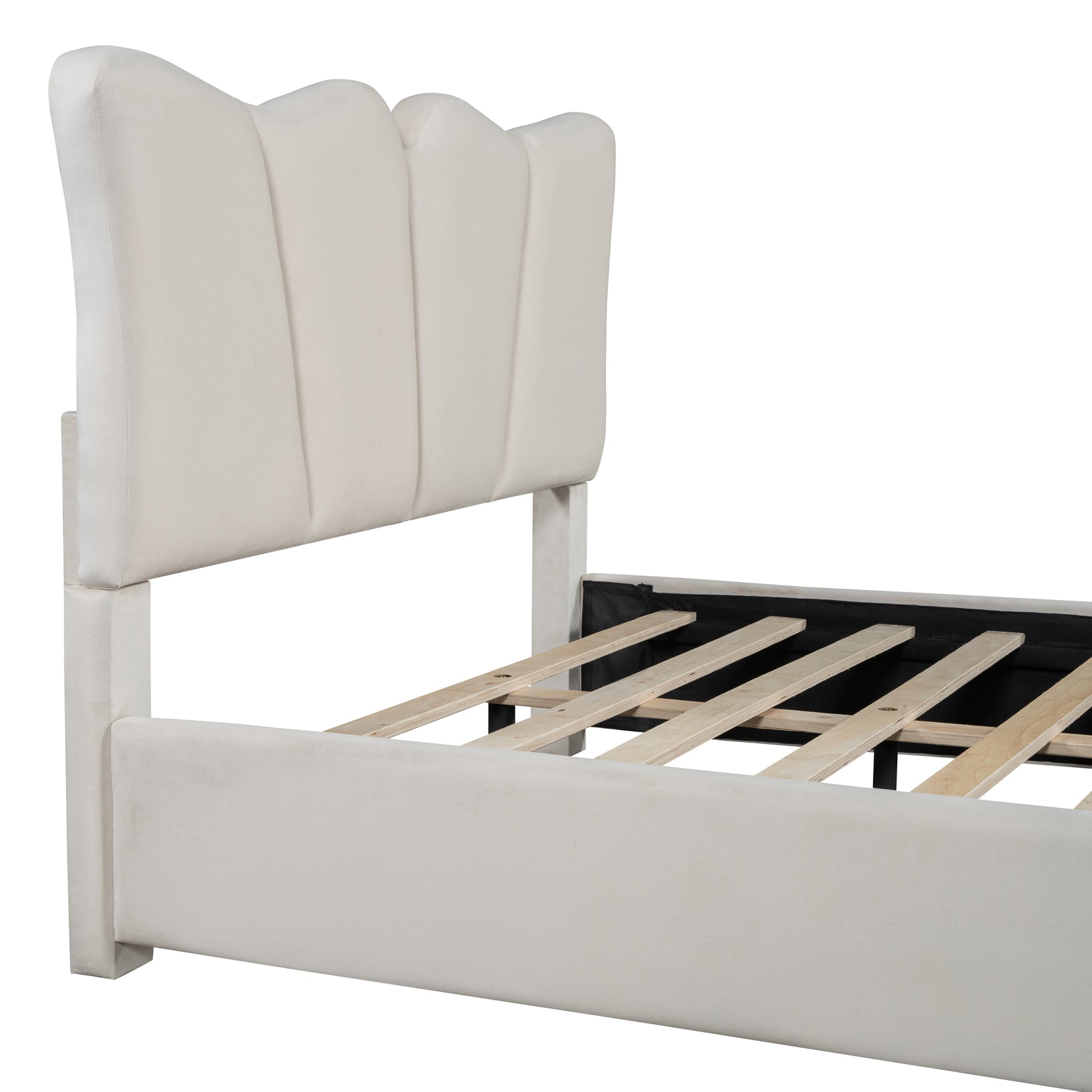 Full Size Upholstered Platform Bed Velvet Upholstered Bed, Beige Full Beige Velvet
