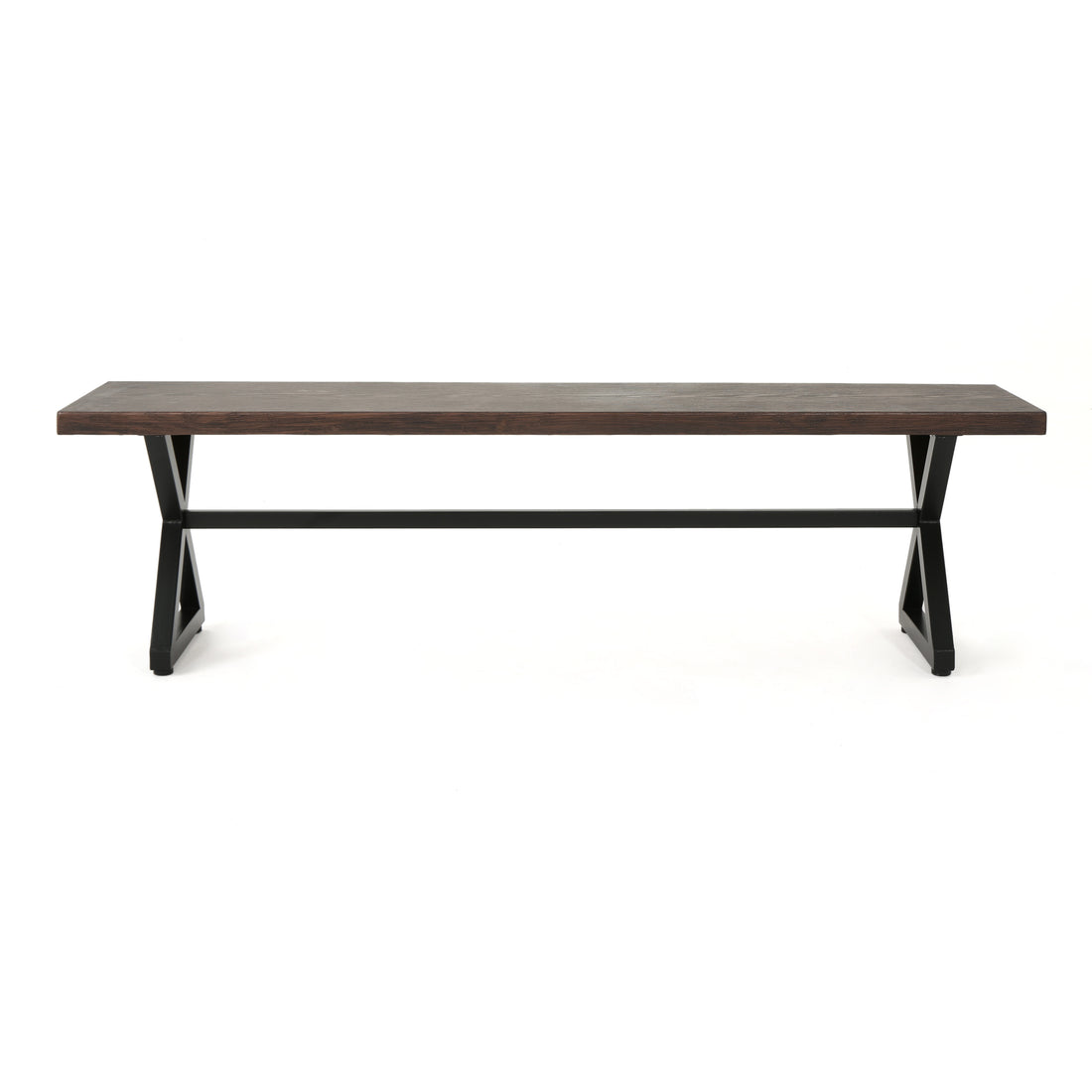 Outdoor Aluminum Dining Bench With Steel Frame, Brown Black Brown Aluminium