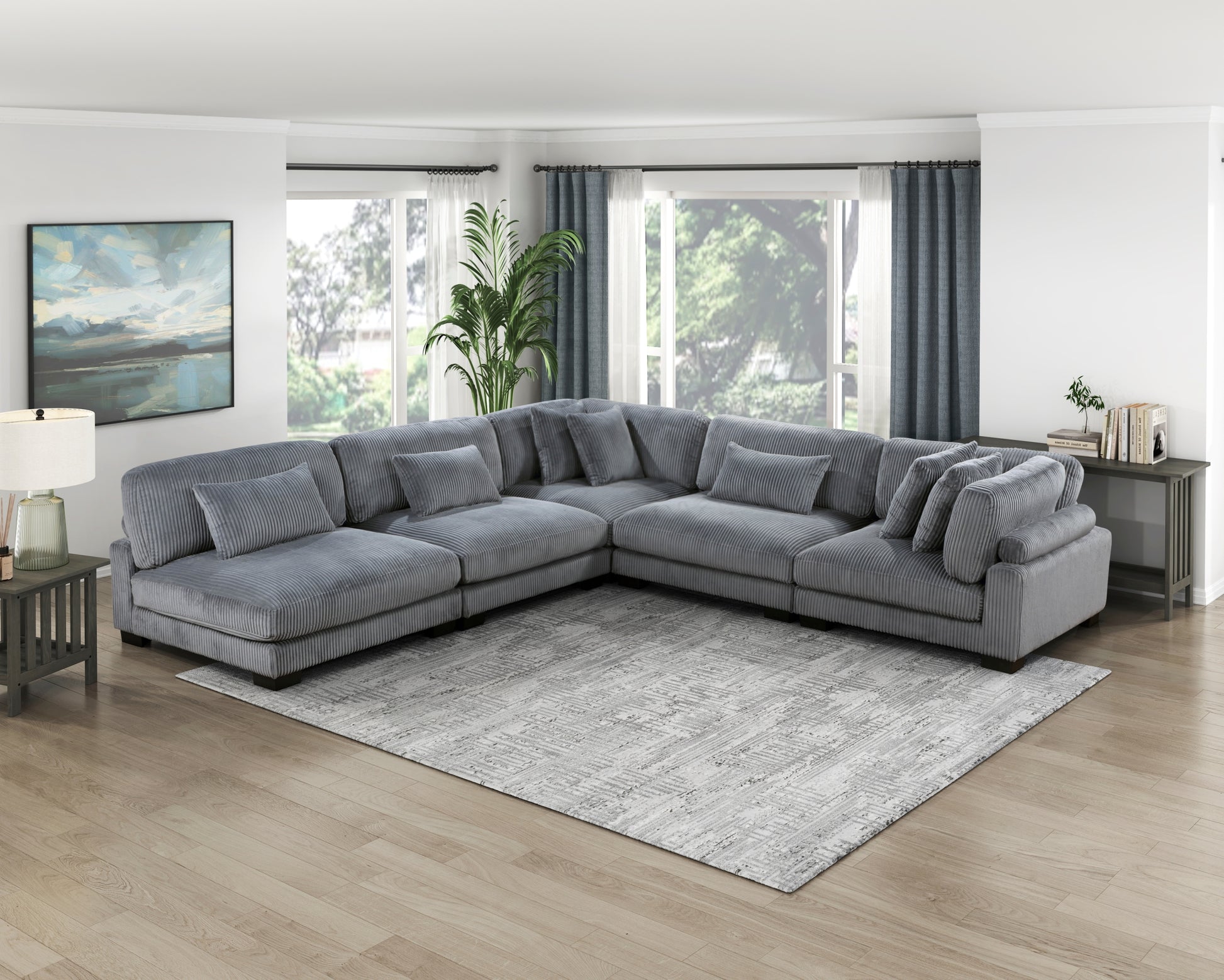 1Pc Modern Living Room Furniture Modular Armless Chair Plush Gray Corduroy Fabric Upholstery Plywood Frame, Matching Pillow Gray Wood Primary Living Space Modern Plywood 1 Seat