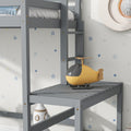 Twin Size High Loft Bed With Ladder Landing Platform, Ladders, Guardrails,Grey Twin Gray Wood Bedroom American Design Pine Bed Frame Pine