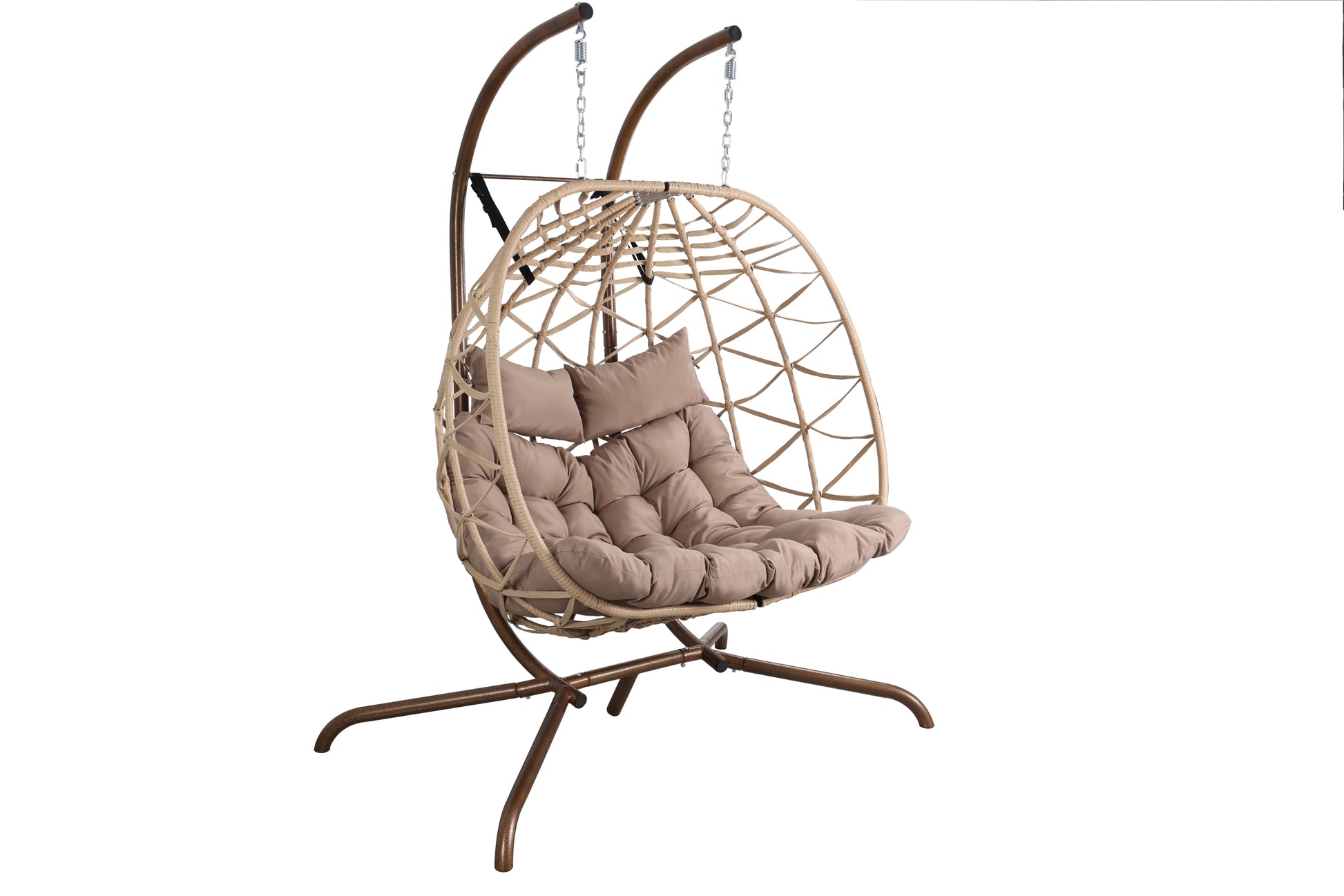 Outdoor Egg Swing Chair With Stand,Thick Cushions And Pillow Yes Deep Seating Coffee Water Resistant Frame Fade Resistant Cushion Garden & Outdoor Classic 2 Person Seating Group Cotton Rattan Metal