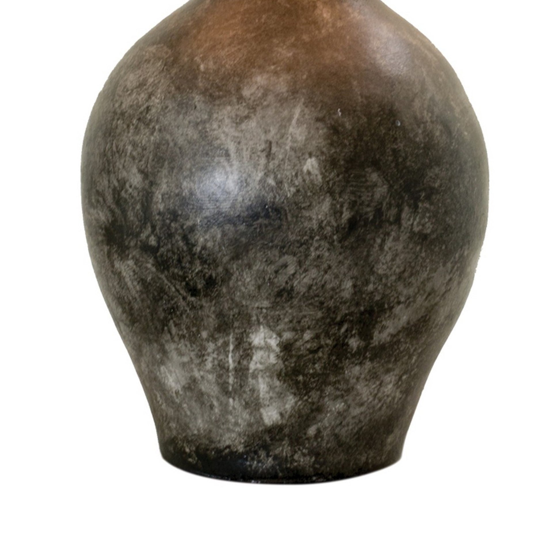 Aine 29 Inch Hydrocal Table Lamp, Drum Shade, Urn Shaped Base, Slate Gray Gray Beige Fabric