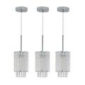 Modern Crystal Pendant Light 3 Pack Adjustable Chrome Hanging Ceiling Fixture With Clear Beads, Elegant Design For Kitchen Island, Dining Room, Or Living Room No Bulbs Chrome Crystal,Iron