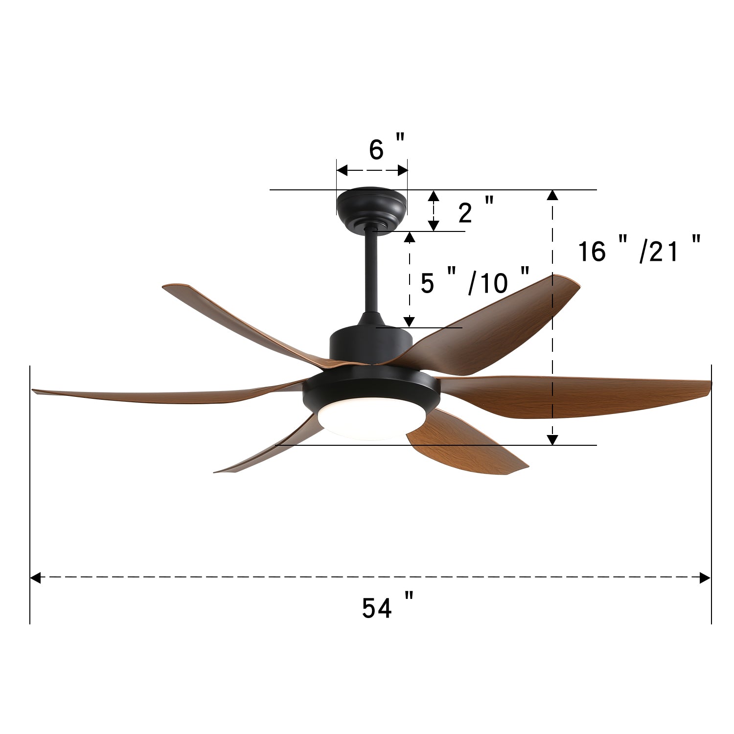 54 Inch Indoor Ceiling Fan With Dimmable Led Light Abs Blades Remote Control Reversible Dc Motor For Living Room Black Abs