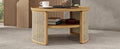 2 Tiered Round Natural Wood Coffee Table With Storage Rattan Base In 31.3'' Natural Rubber Wood