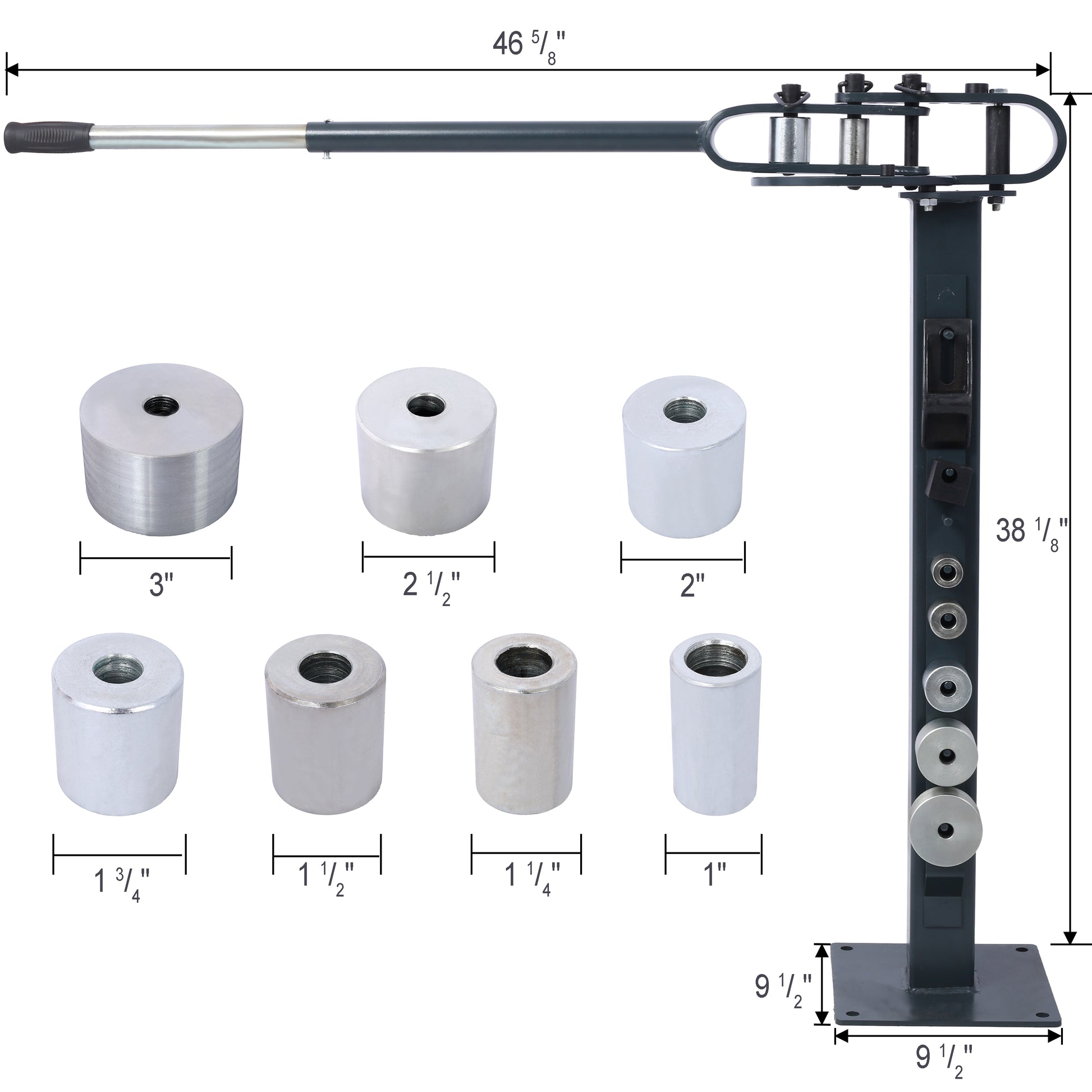 Pedestal Floor Compact Bender 7 Dies Versatile Compact Metal Tubing Bender 44' Mount Powdercoat Telescoping Handle Maximum 5 8" Thick 1 15 16" Width Gray Steel