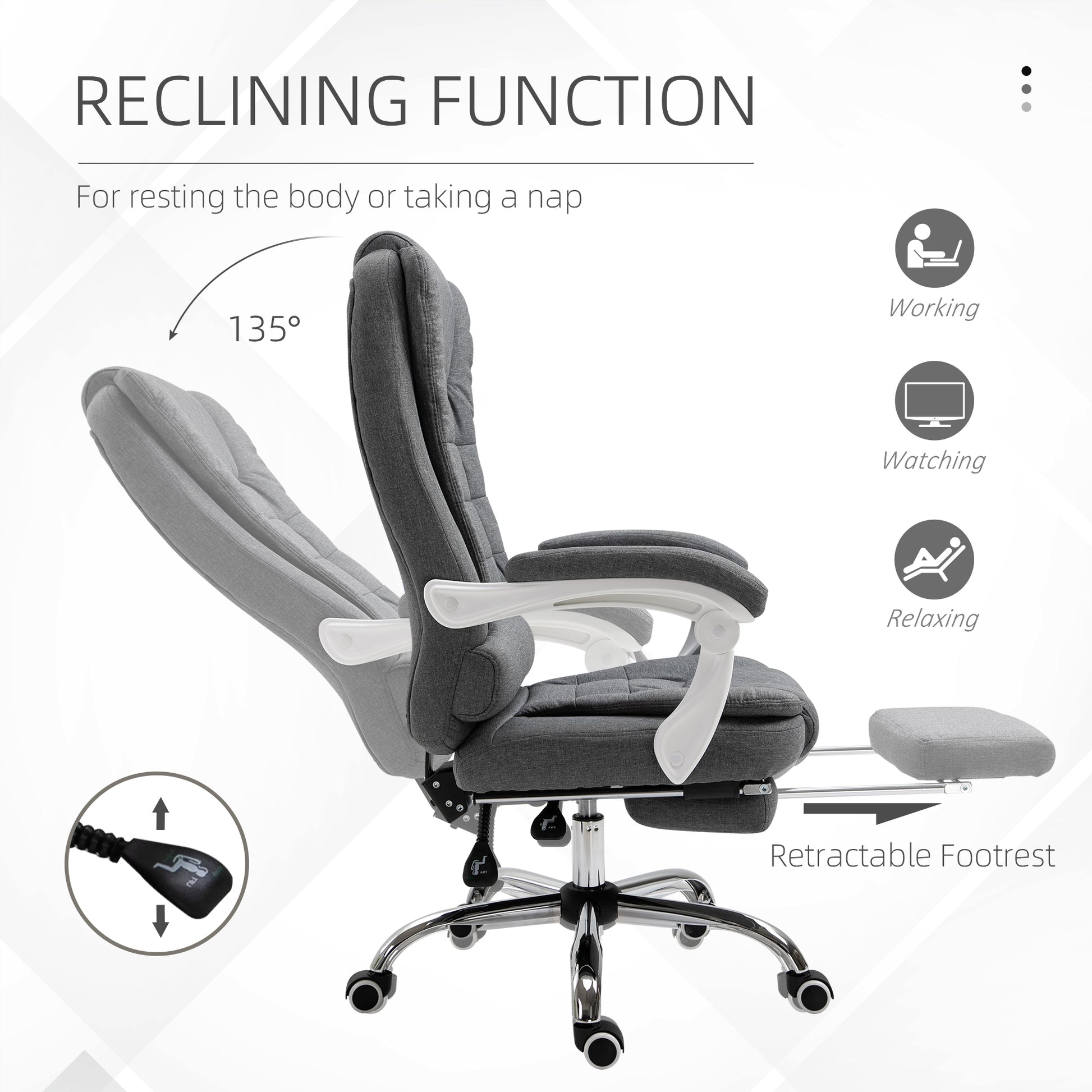 Vinsetto Executive Office Chair With Footrest, Linen Fabric Computer Chair Dark Grey Polyester