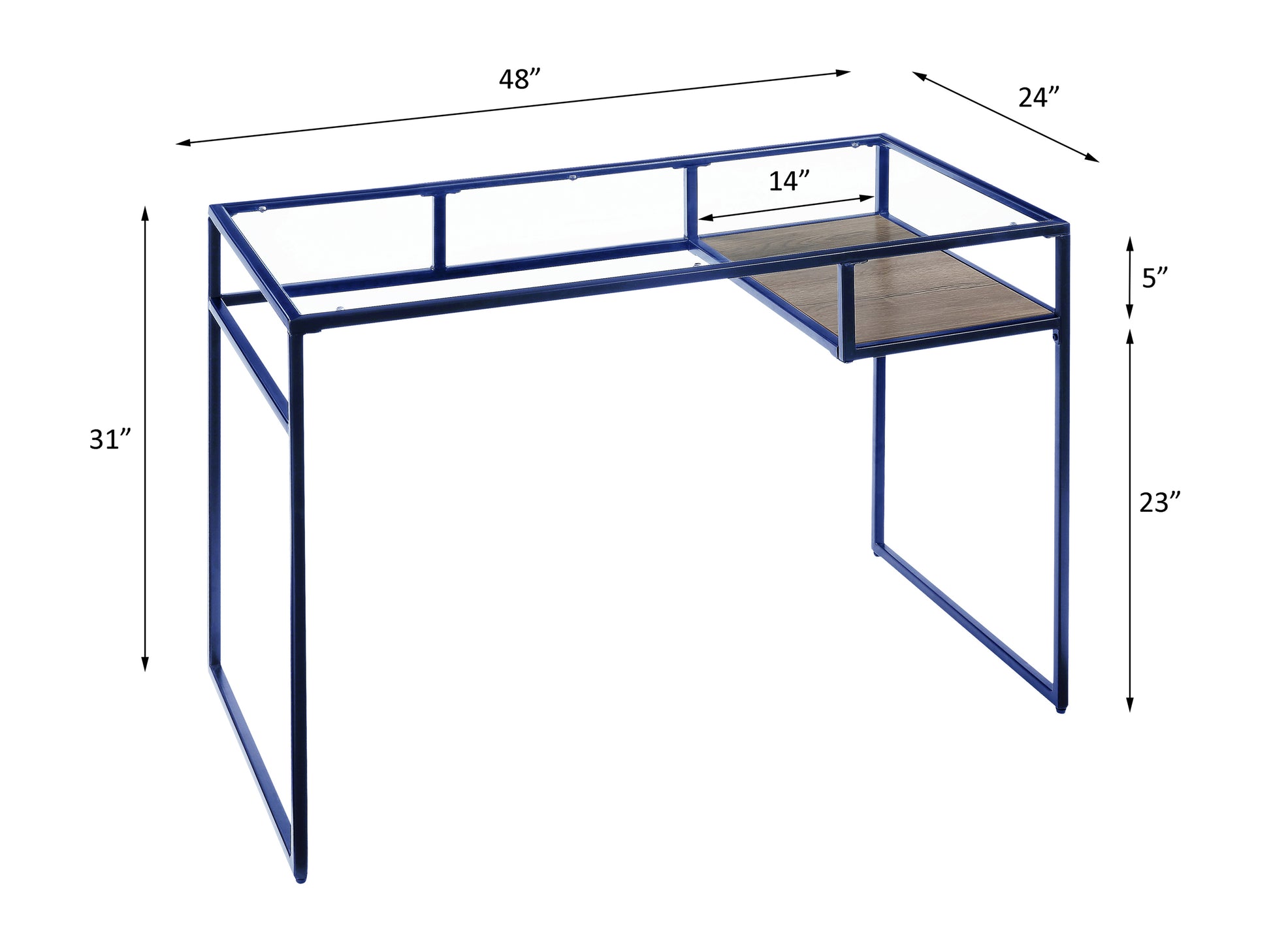Yasin Glass Top & Blue Finish Writing Desk Blue Metal,Synthetic Wood