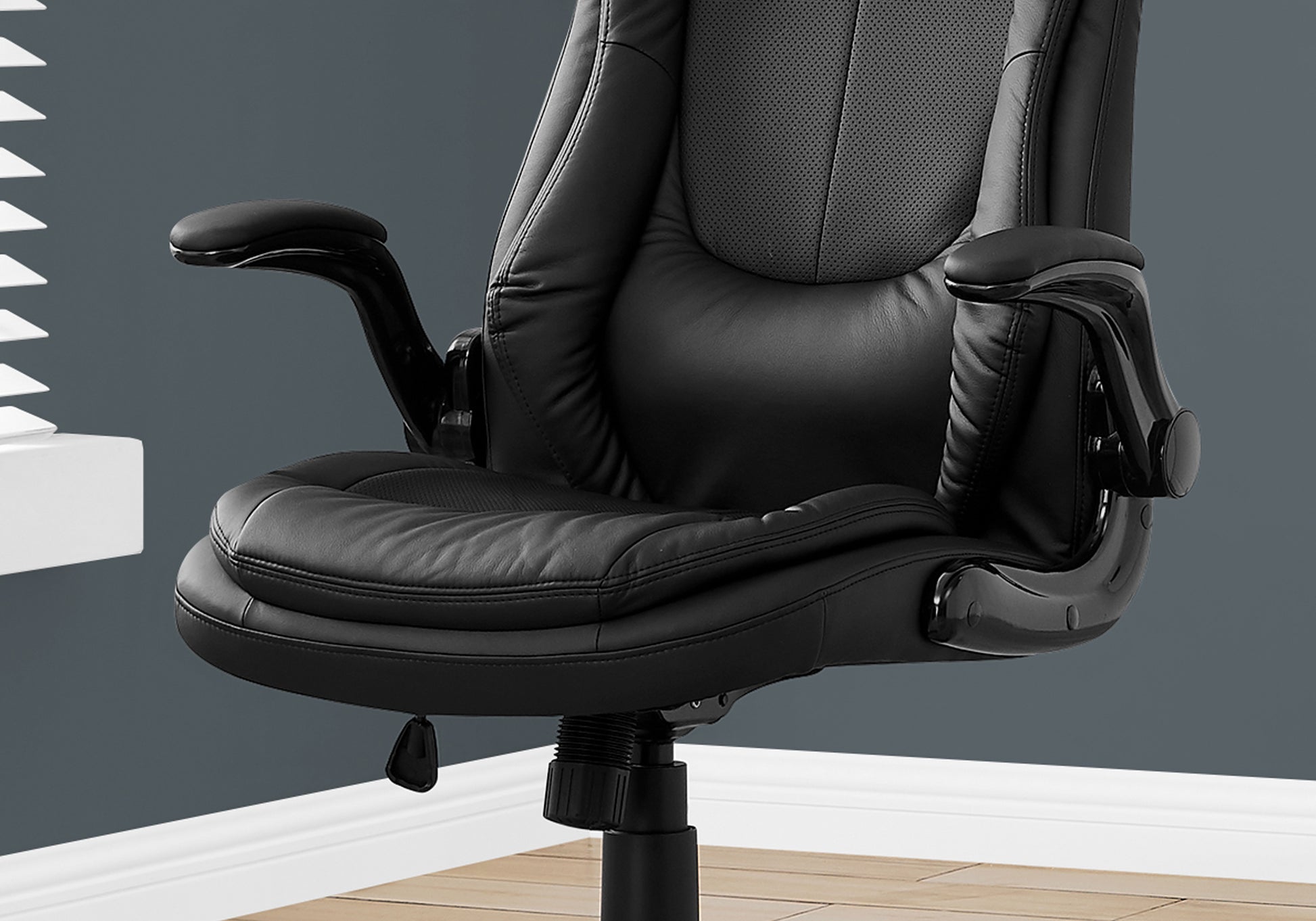 Office Chair, Adjustable Height, Swivel, Ergonomic, Armrests, Computer Desk, Work, Black Leather Look, Black Metal, Contemporary, Modern Black Foam Faux Leather