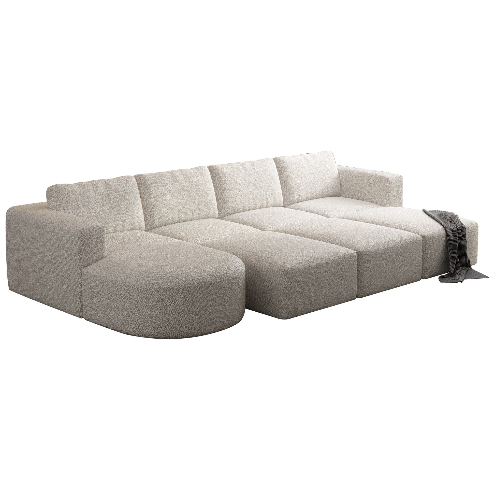 104.32*70.86 Modular Sectional Sofa Sleeper Couch, Sectional Sofa With Chaise And Ottoman, Convertible U Shaped Modular Sofa Set For Living Room, Bedroom. Memory Foam, White. Combo A B C D White Primary Living Space Soft Minimalist,Modern Memory Foam