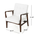 Mid Century Modern Faux Leather Club Chair With Wood Frame, White And Dark Espresso White Pu