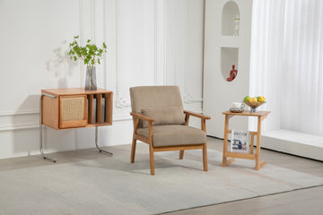 Leisure Chair With Solid Wood Armrest And Feet, Leisure Chair, Wood Frame, Velvet, L, Solid Rubber Wood Legs, Mid Century Modern Accent Chair, For Living Room Bedroom Studio Chair Camel Corduroy