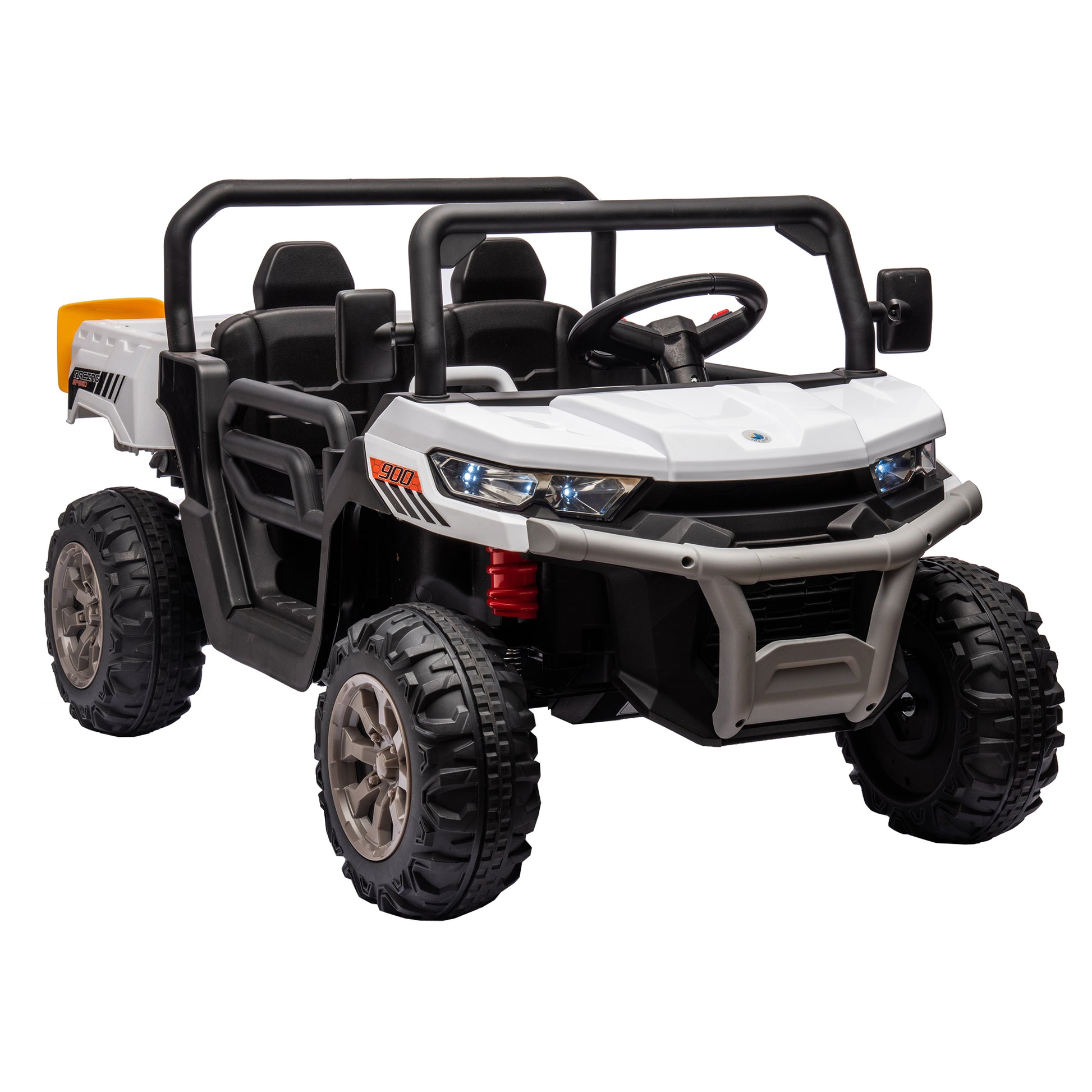 24V Ride On Truck 2 Seater Ride On Utv With 2X200W Motor Ride On Dump Truck With Dump Bed Shovel Ride On Car With Remote Control Electric Vehicle With Non Slip Tyre For Boys Girls White Plastic