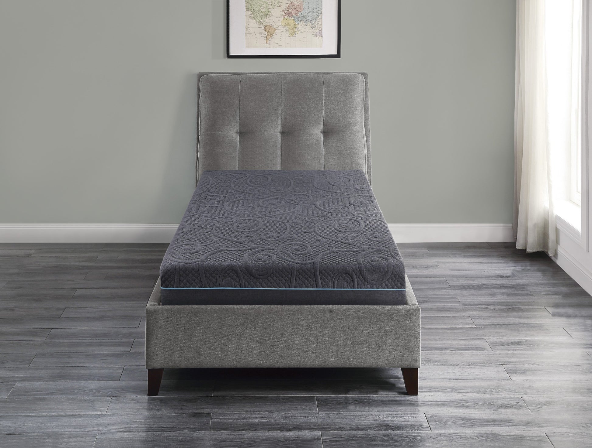 8" Twin Size Bed Mattress Gel Infused Memory Foam Hybrid Mattress, Dark Gray, Mattress In A Box, Firm Comfort Mattress Dark Gray Bedroom Foam Spring Twin