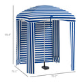 Outsunny 5.9' X 5.9' Portable Beach Umbrella, Ruffled Outdoor Cabana With Walls, Vents, Sandbags, Carry Bag, Blue & White Stripe Multicolor Polyester