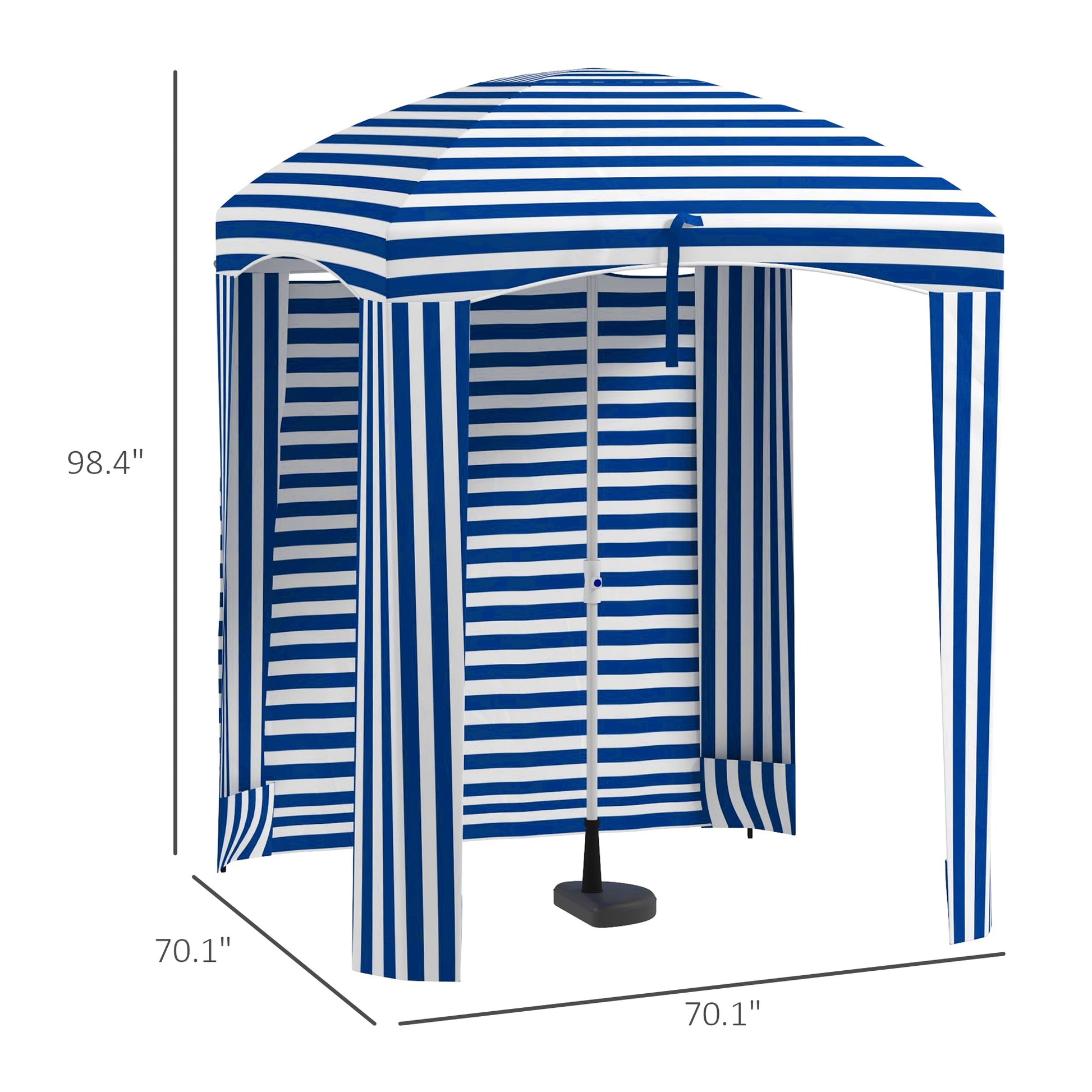 Outsunny 5.9' X 5.9' Portable Beach Umbrella, Ruffled Outdoor Cabana With Walls, Vents, Sandbags, Carry Bag, Blue & White Stripe Multicolor Polyester