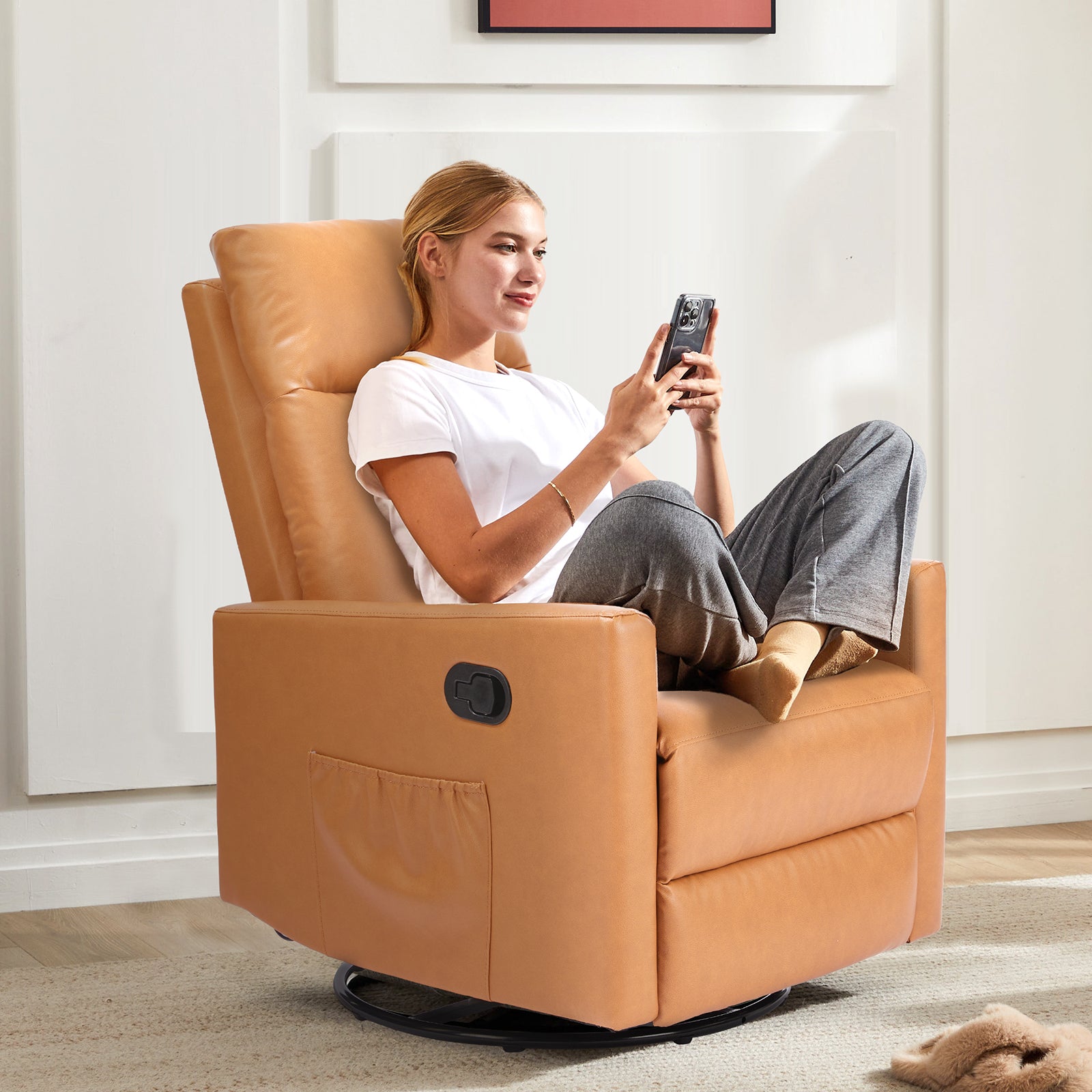 Manual Recliner Chair Winback Single Sofa,Brown Brown Fabric 1 Seat
