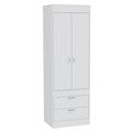 Lisboa Armoire, Rod, Double Door, Two Drawers, Metal Handles White White Bedroom Modern Particle Board