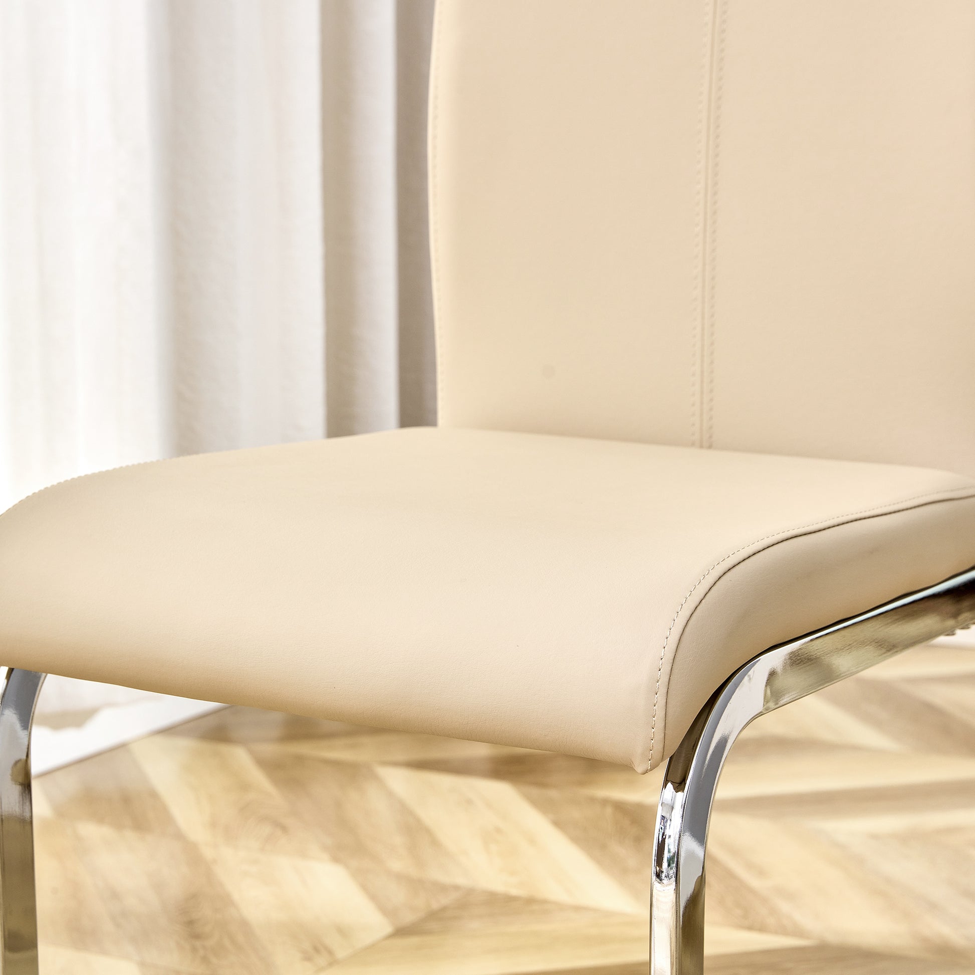 Table And Chair Set.Modern Minimalist Luxury Mdf Rectangular Dining Table With Light Yellow Textured Stickers On The Table, 6 Pu Synthetic Leather High Backrest Soft Cushioned Side Chairs. Light Yellow Seats 6 Mdf