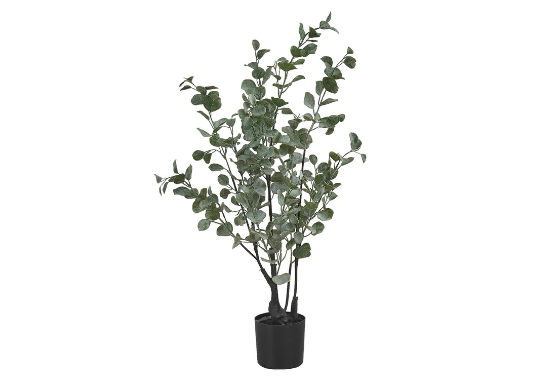 Artificial Plant, 35" Tall, Eucalyptus Tree, Indoor, Faux, Fake, Floor, Greenery, Potted, Decorative, Green Leaves, Black Pot Green Foam Plastic