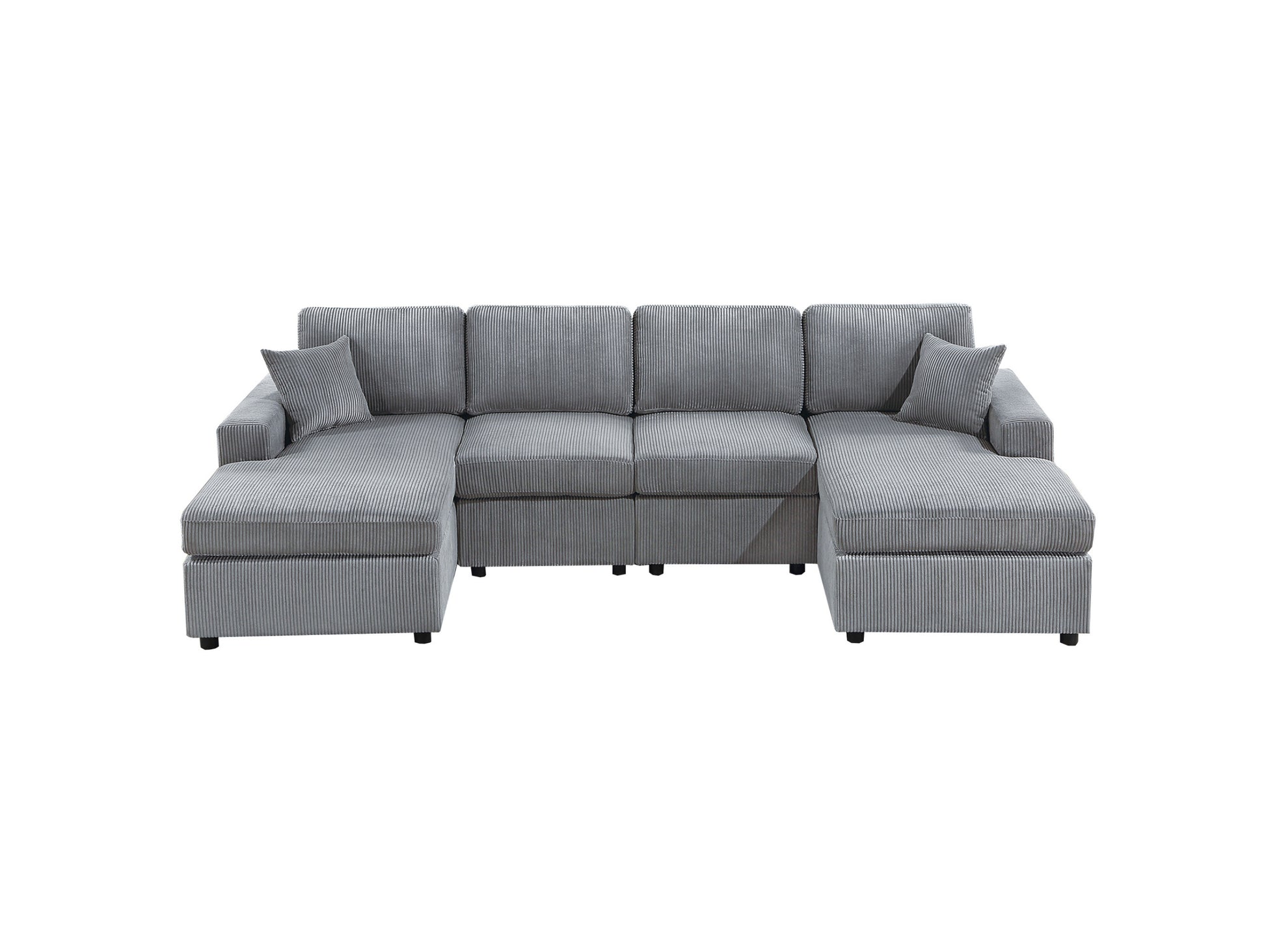 Stunning Modern Fog Color 2Pc Sectional Set Corduroy Couch Laf And Raf Chaise Armless Loveseat Living Room Furniture Fog Primary Living Space Cushion Back Contemporary,Modern U Shaped Rubberwood Corduroy 6 Seat